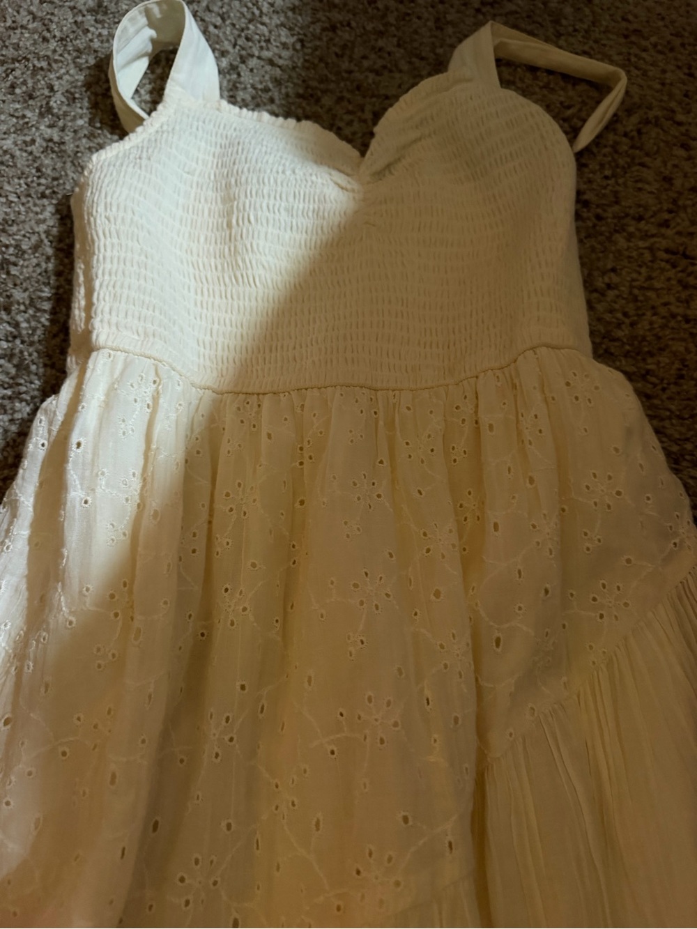American Eagle baby yellow Eyelet Maxi Dress with Smocked Bodice